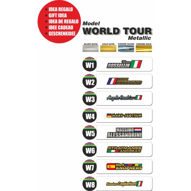 Pegatinas Nombre / Apellido WORLD TOUR Kit de 21 piezas - Acabado metalizado